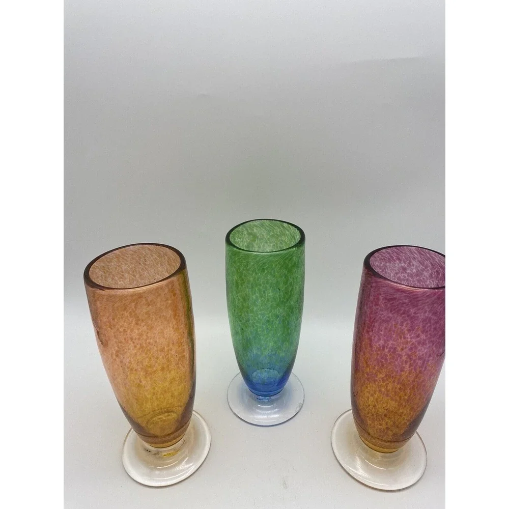 S.Palmer‎ SIGNED Hand Blown Glasses Tumblers Set Of 3 Speckled 8.5